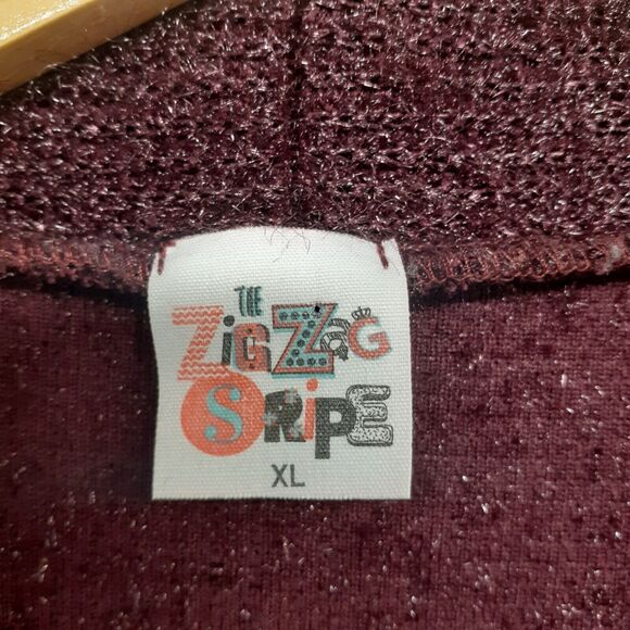 The Zig Zag Stripe XL Plum Purple Sparkly Soft Open Cardigan with Pockets - Picture 2 of 7